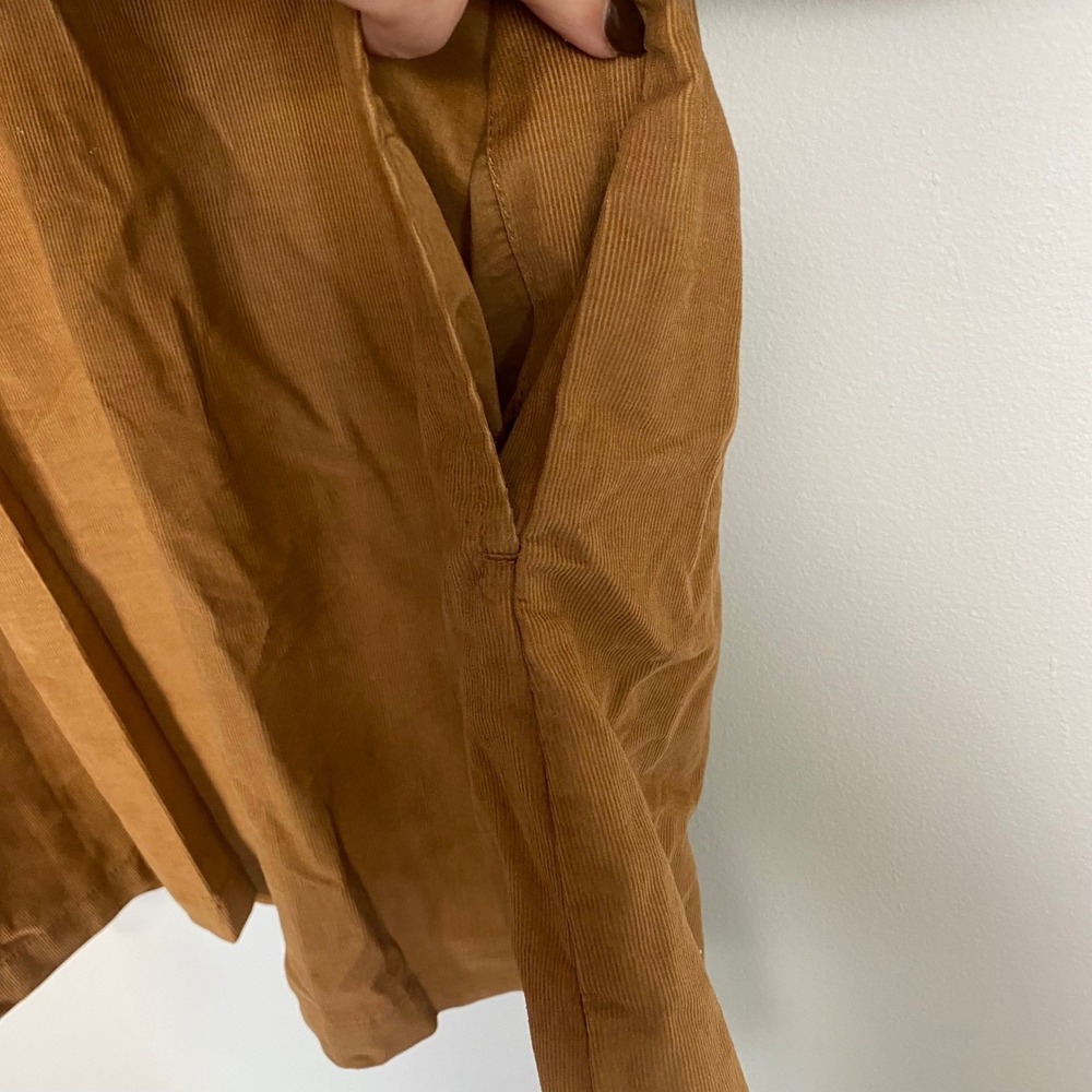 GAP Corduroy Button Up Dress Long Sleeve Pockets Brown Size Medium Puff Sleeve - Picture 5 of 7